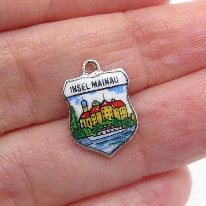 800 Silver Vintage 100 Germany Enamel Mainau Coat of Arms Minimalist Pendant