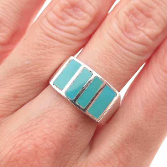 Doug Paulus 925 Sterling Silver Vintage Real Tyrone Turquoise Ring Size 9