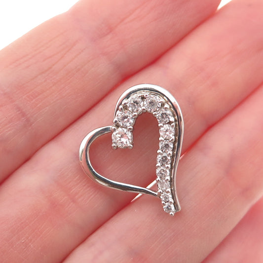 925 Sterling Silver Round-Cut C Z Heart Mini Slide Charm Pendant