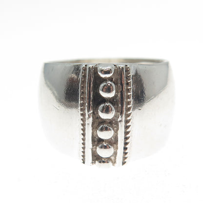 925 Sterling Silver Vintage Modernist Beaded Ring Size 6