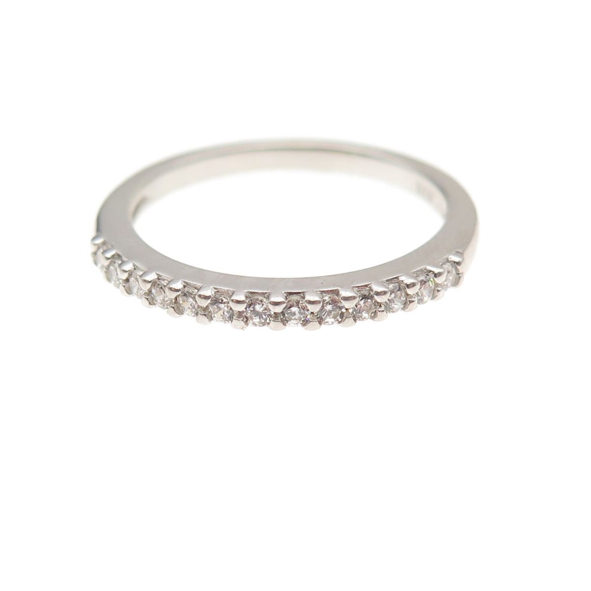 JH Young Sterling Silver Round-Cut C Z Half Eternity Stackable Band Ring Size 7