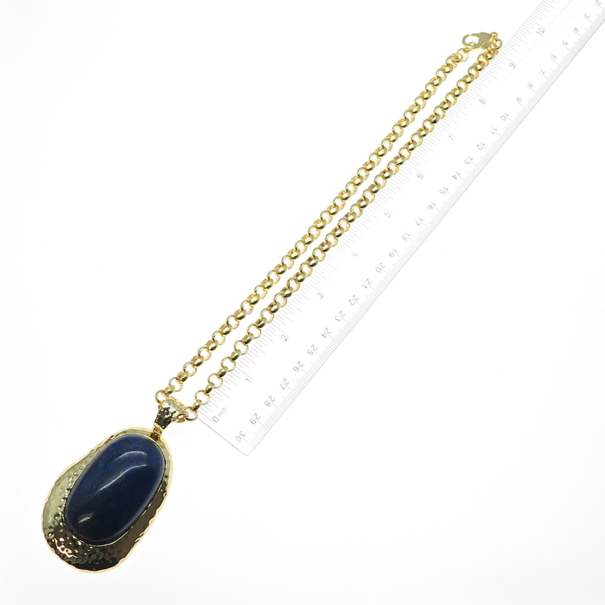 AIL Aluma Gold Plated Vintage Real Lapis Modernist Rolo Chain Necklace 18"