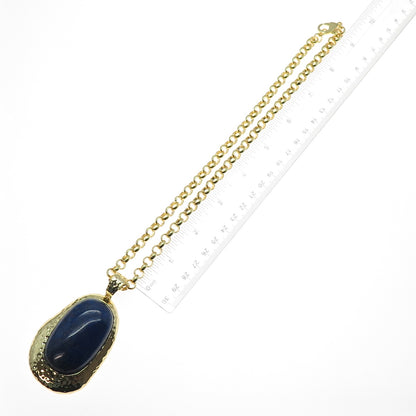 AIL Aluma Gold Plated Vintage Real Lapis Modernist Rolo Chain Necklace 18"