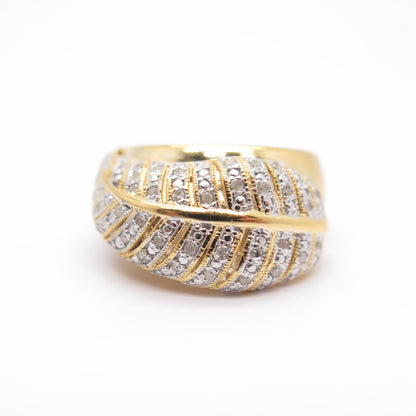 925 Sterling Silver Gold Plated Real White Diamond Leaf Ring Size 7.5