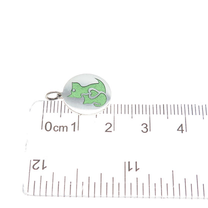 925 Sterling Silver Green Enamel Dog & Cat Friendship Minimalist Charm Pendant