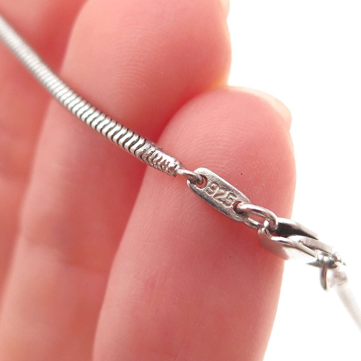 HN Heng Ngai 925 Sterling Silver Real Diamond Heart Snake Chain Necklace 18"