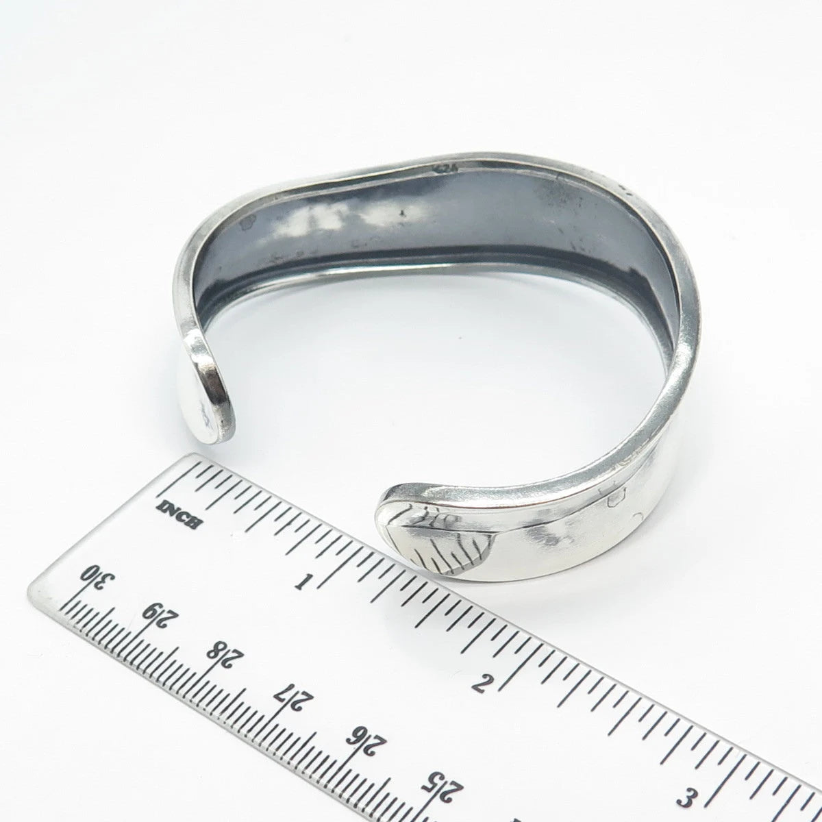 925 Sterling Silver Vintage Concave Adjustable Cuff Bracelet 7"