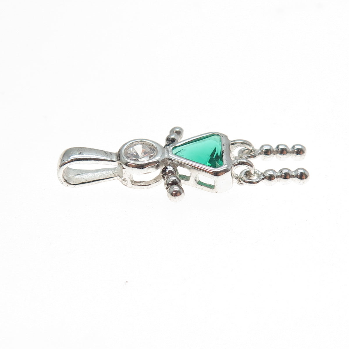 925 Sterling Silver Green C Z May Birthstone Girl Articulated Charm Pendant