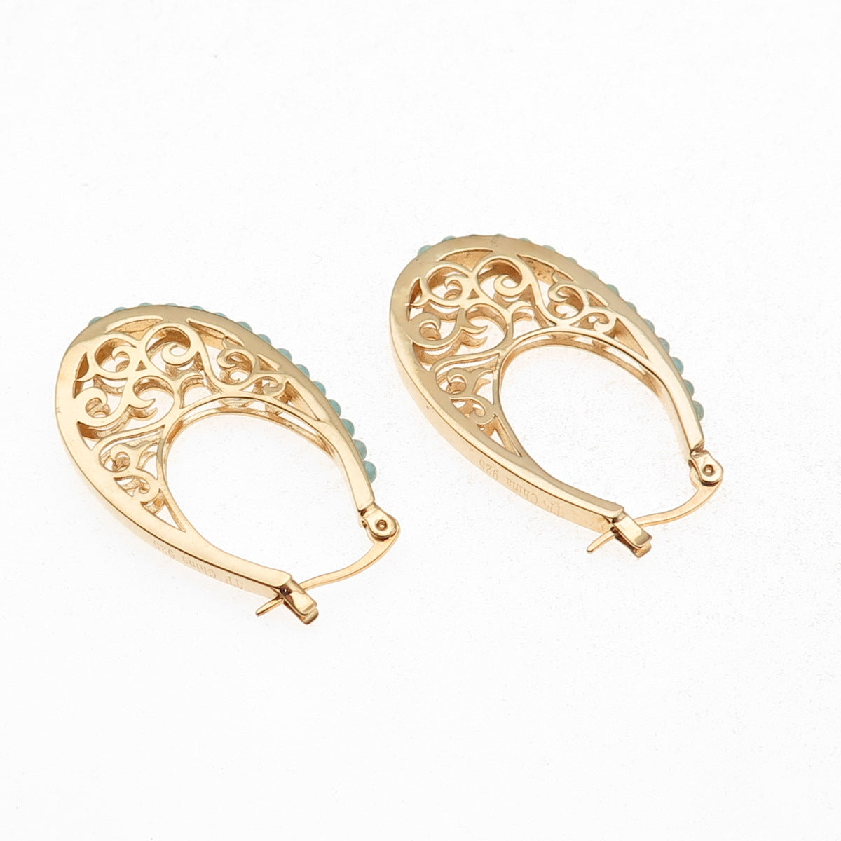 Tehya Oyama Sterling Silver Gold Plated Real Turquoise Ornate Dangle Earrings
