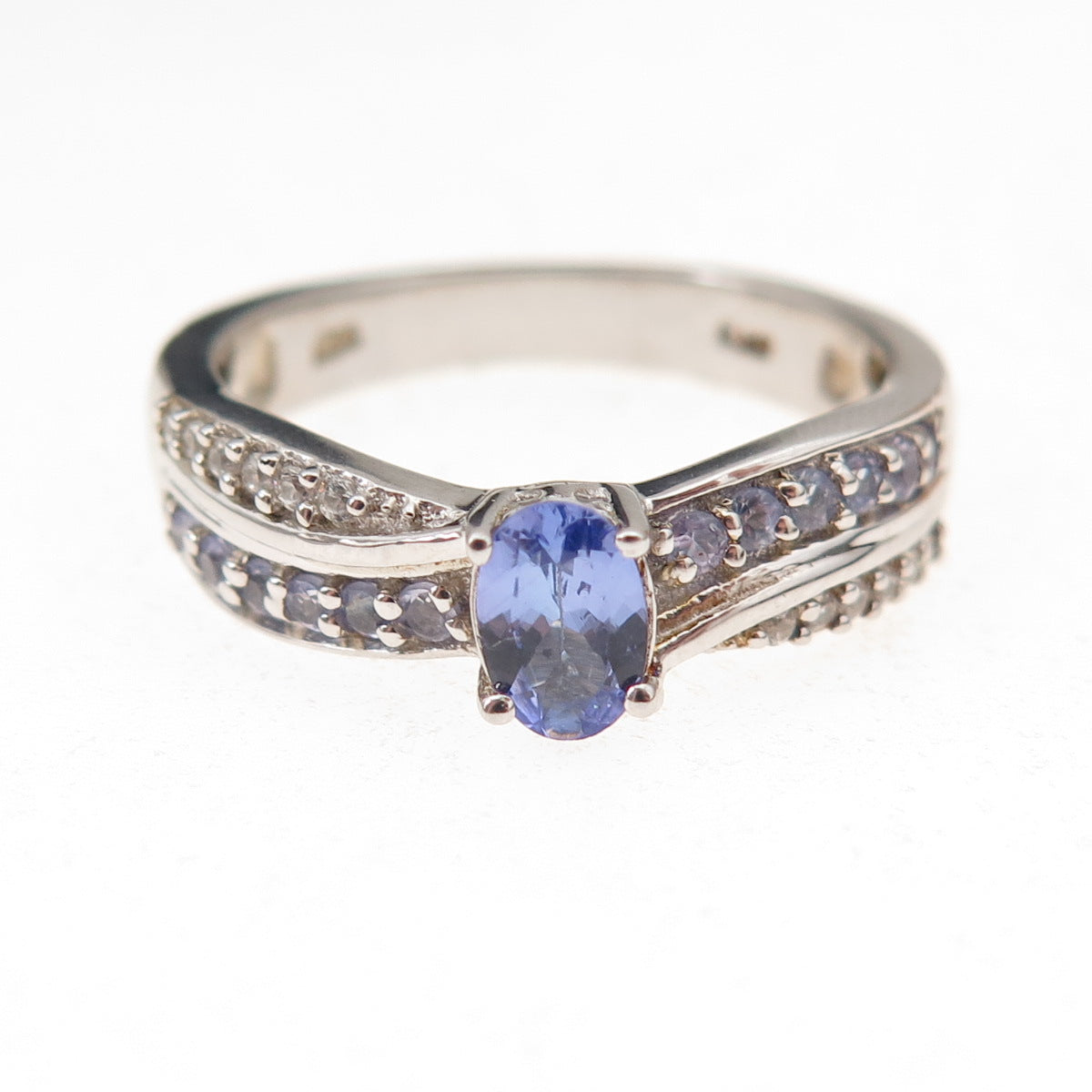 Chuck Clemency 925 Sterling Silver Real Tanzanite & White Topaz Ring Size 8.25