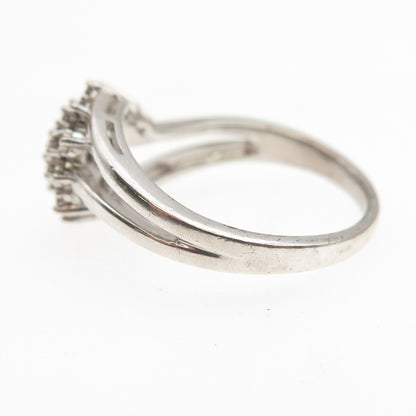 925 Sterling Silver Real Round-Cut Diamond Bypass Ring Size 7.25