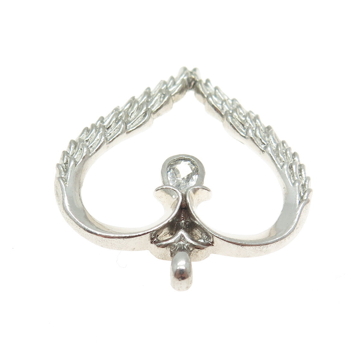 BGE BRADFORD 925 Sterling Silver Pear-Cut Shaped C Z Angel Wings Heart Pendant