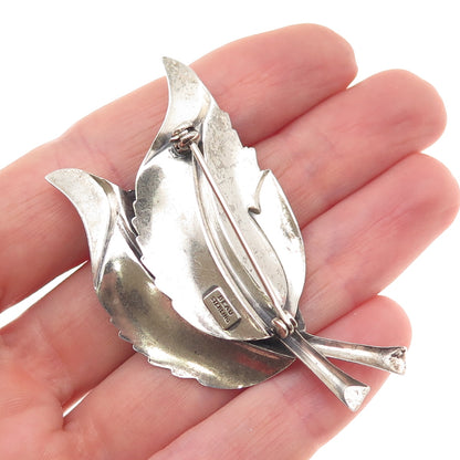 Beau 925 Sterling Silver Vintage Floral Leaf Oxidized Pin Brooch