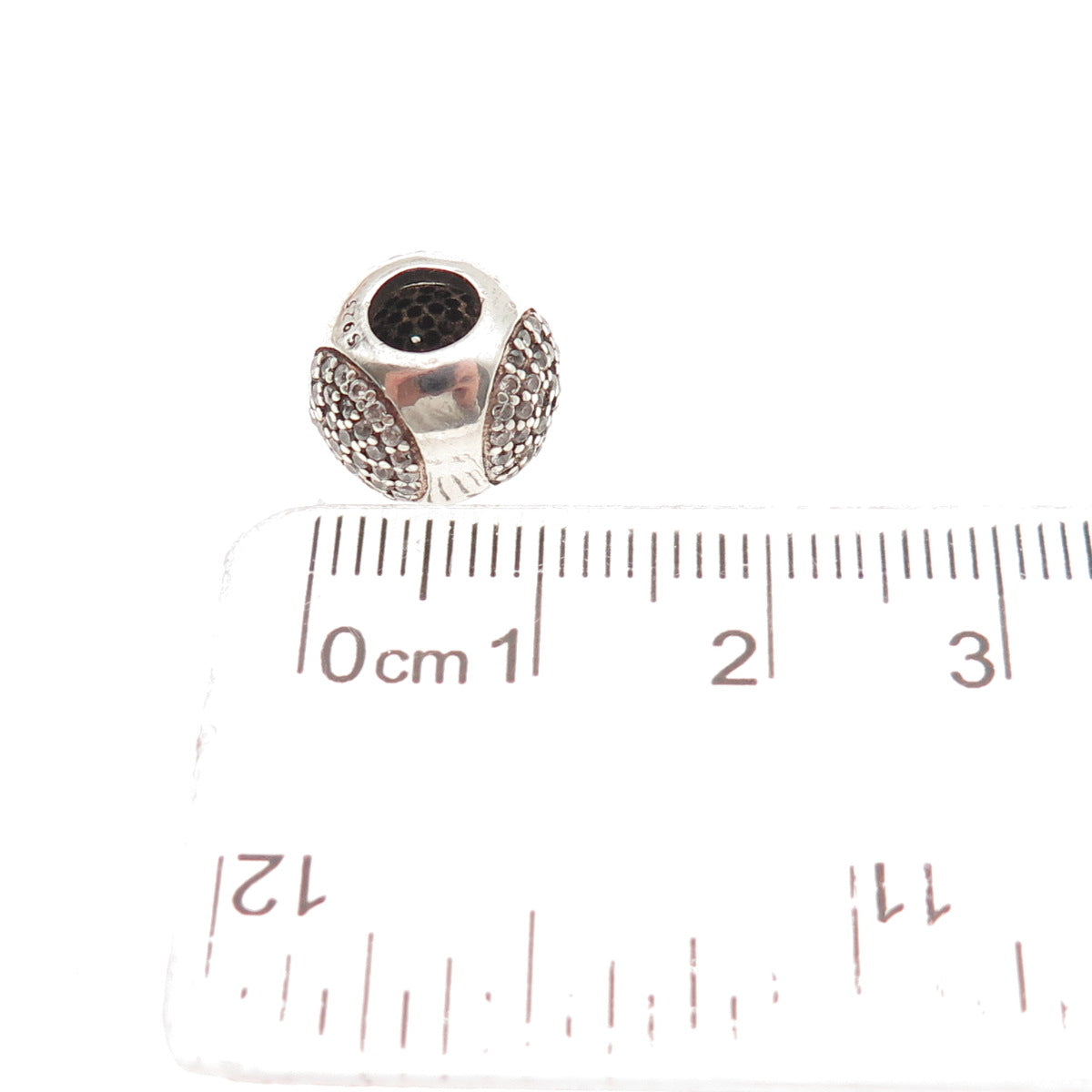 925 Sterling Silver Round-Cut C Z Slide Ball Bead Charm