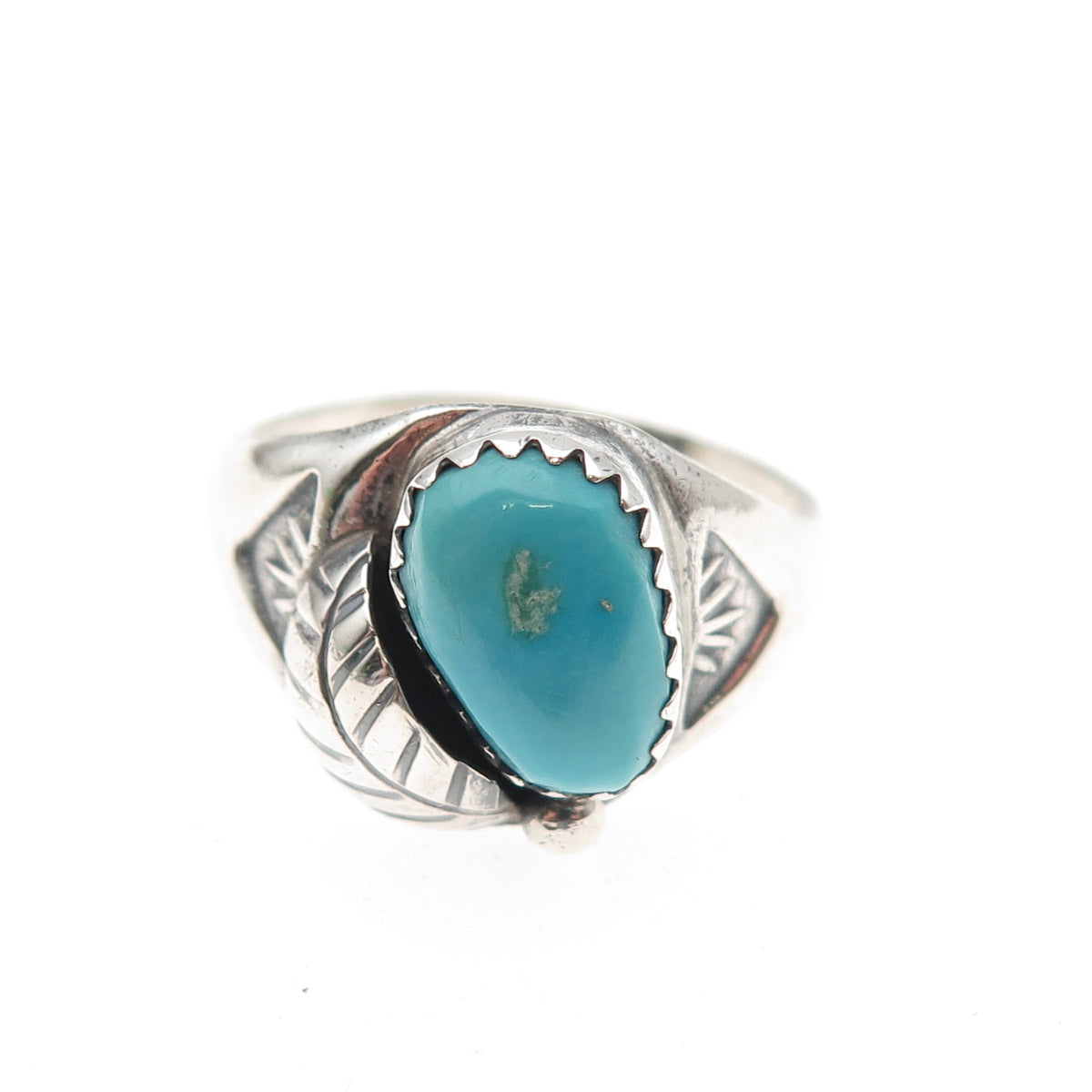 Old Pawn Sterling Silver Vintage Southwestern Turquoise Feather Ring Size 7.75