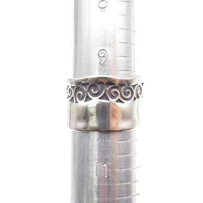 925 Sterling Silver Vintage Israel Modernist Swirl Hammered Ring Size 10.25