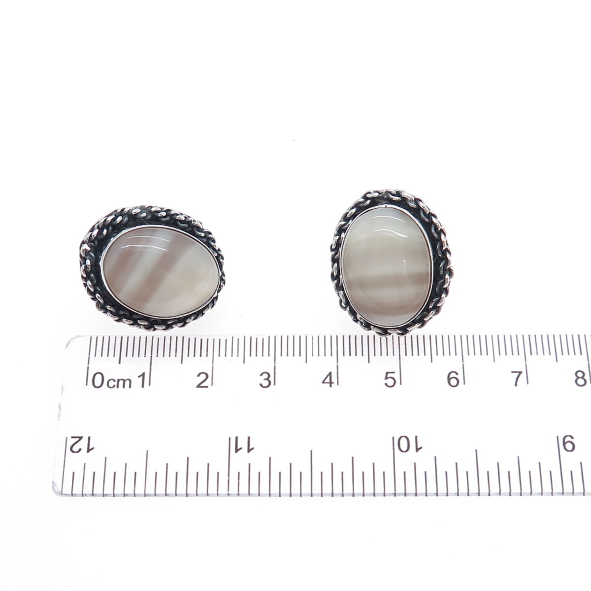 925 Sterling Silver Vintage Mexico Real MOP Modernist Roped Oxidized Earrings
