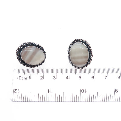 925 Sterling Silver Vintage Mexico Real MOP Modernist Roped Oxidized Earrings