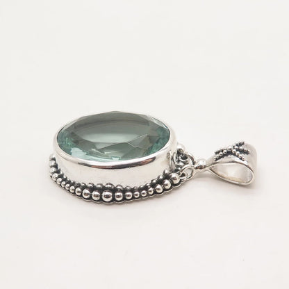 925 Sterling Silver Vintage Gemala Blue Glass Beaded Pendant