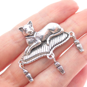 JEZLAINE 925 Sterling Silver Vintage Resting Cat Oxidized Pin Brooch