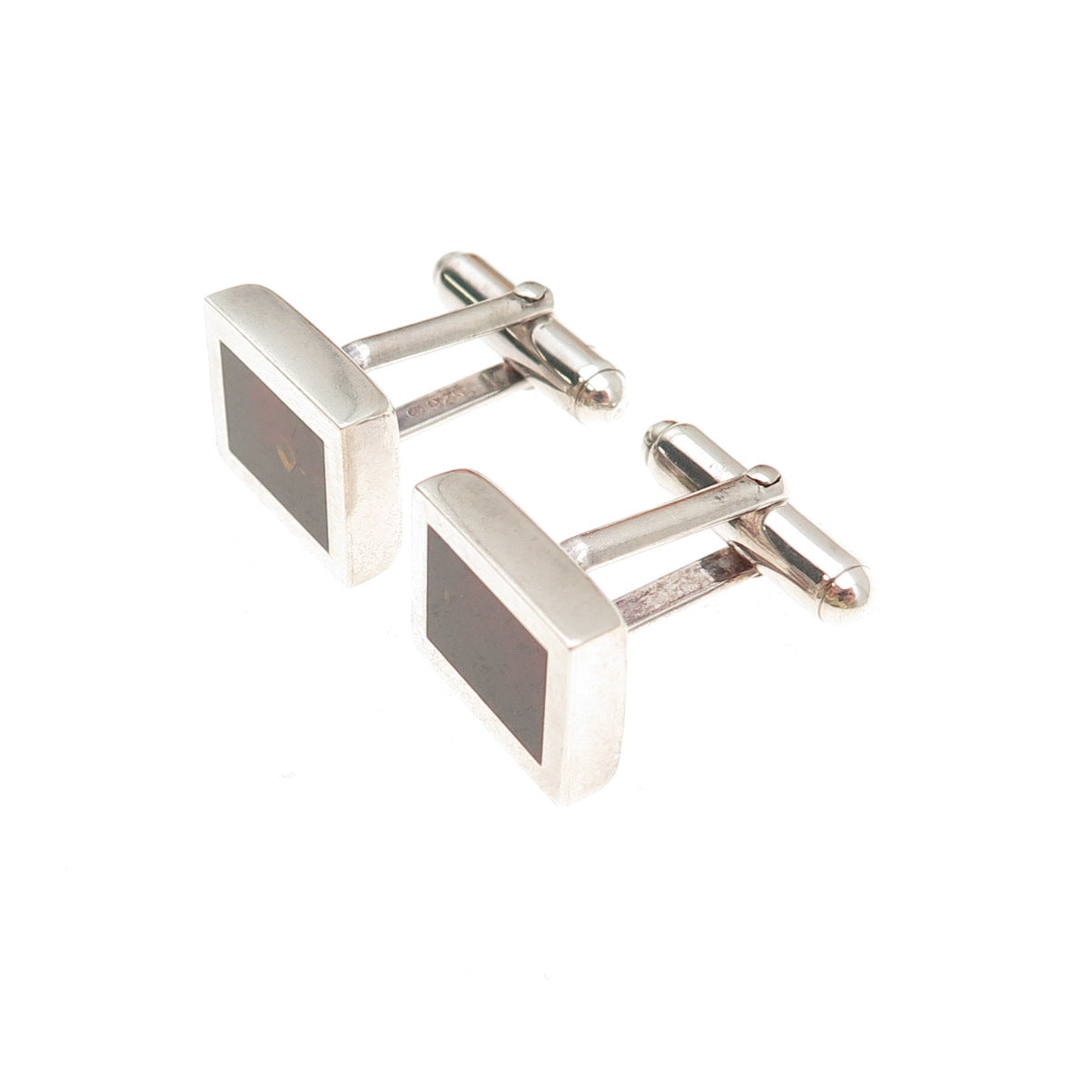 925 Sterling Silver Vintage Real Amber Modernist Cufflinks