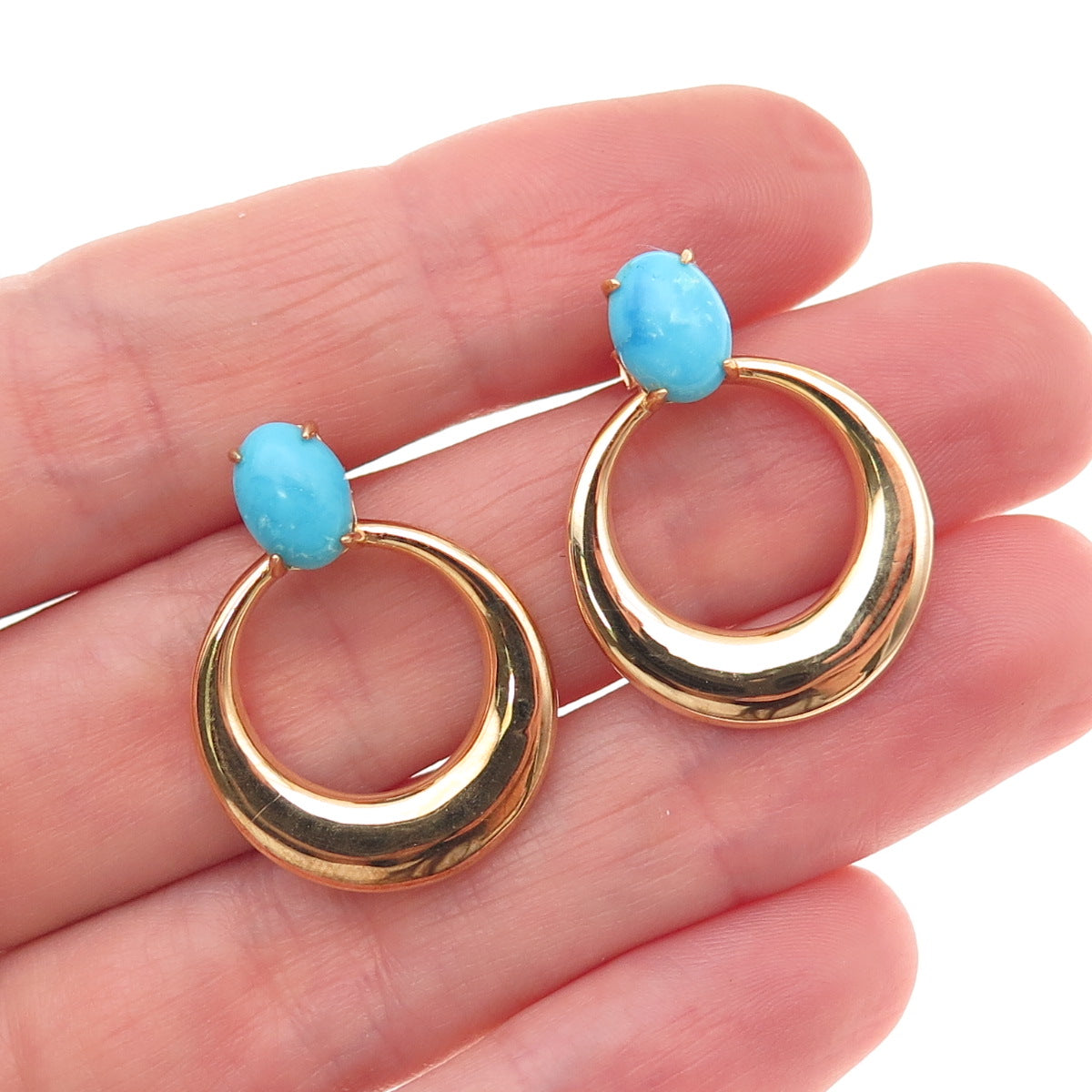 Tehya Oyama Sterling Silver Gold Plated Real Turquoise Crescent Dangle Earrings