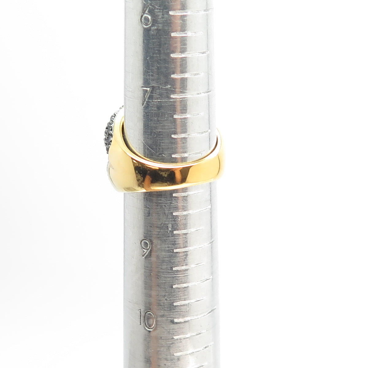 925 Sterling Silver Gold Plated Round-Cut Black Spinel & C Z Claw Ring Size 8.25