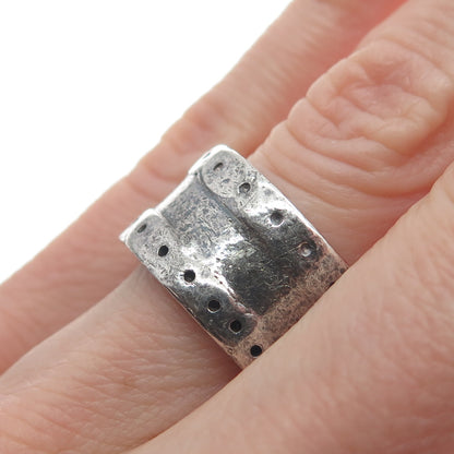 Kenneth Jones 925 Sterling Silver Vintage Modernist Oxidized Band Ring Size 6.75