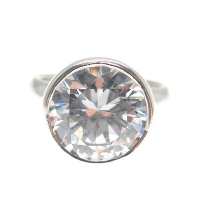 925 Sterling Silver Round-Cut Shaped C Z Engagement Ring Size 8.75
