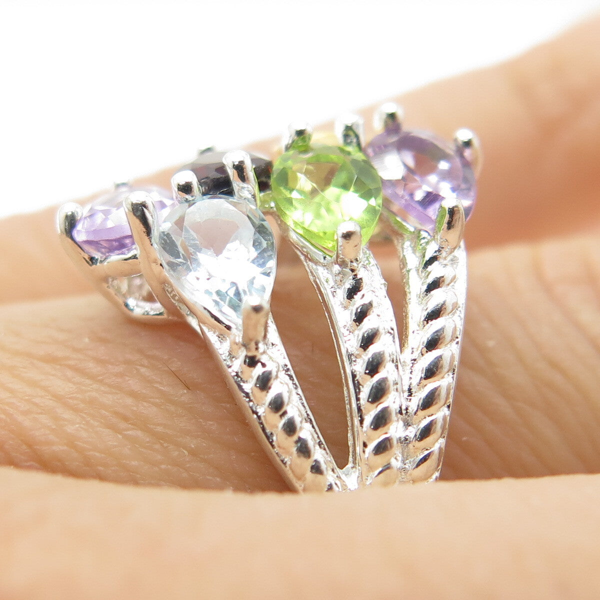 LENOX Sterling Real Topaz Amethyst Garnet Peridot Citrine Ring Size 6.25