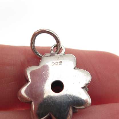 925 Sterling Silver Vintage Real Amethyst Flower Oxidized Mini Charm Pendant