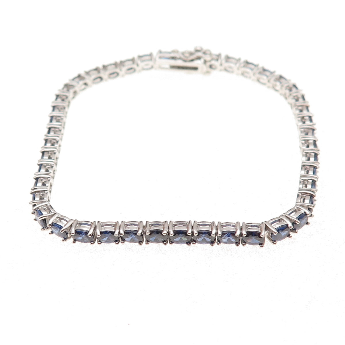 925 Sterling Silver Oval-Cut Lab-Created Sapphire Bracelet 7.5"