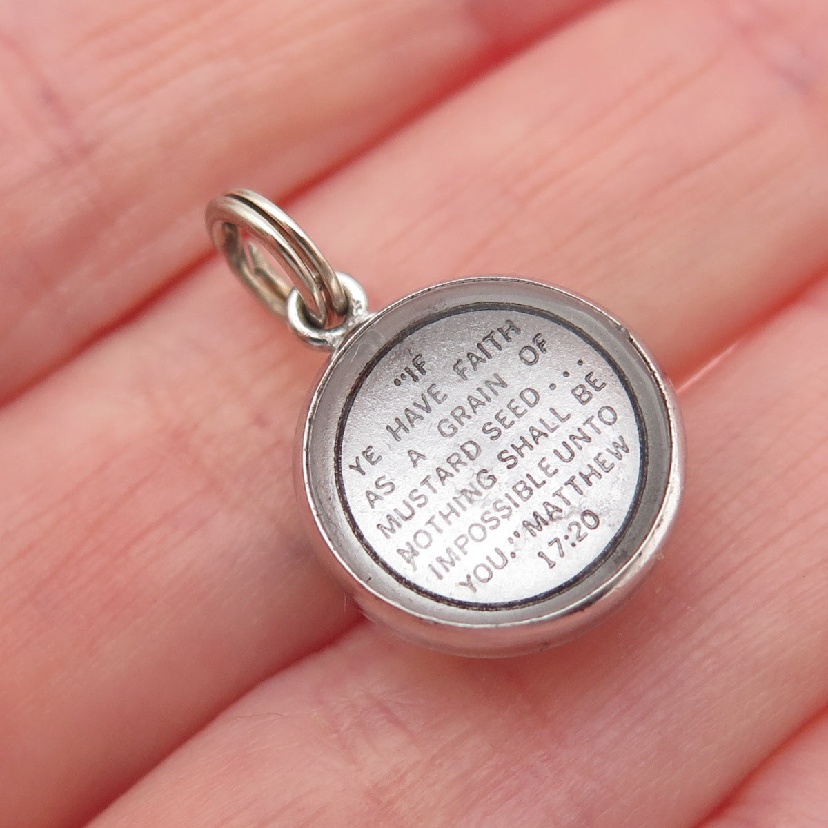 925 Sterling Silver Antique Art Deco Amulet of Faith Mustard Seed Mini Pendant