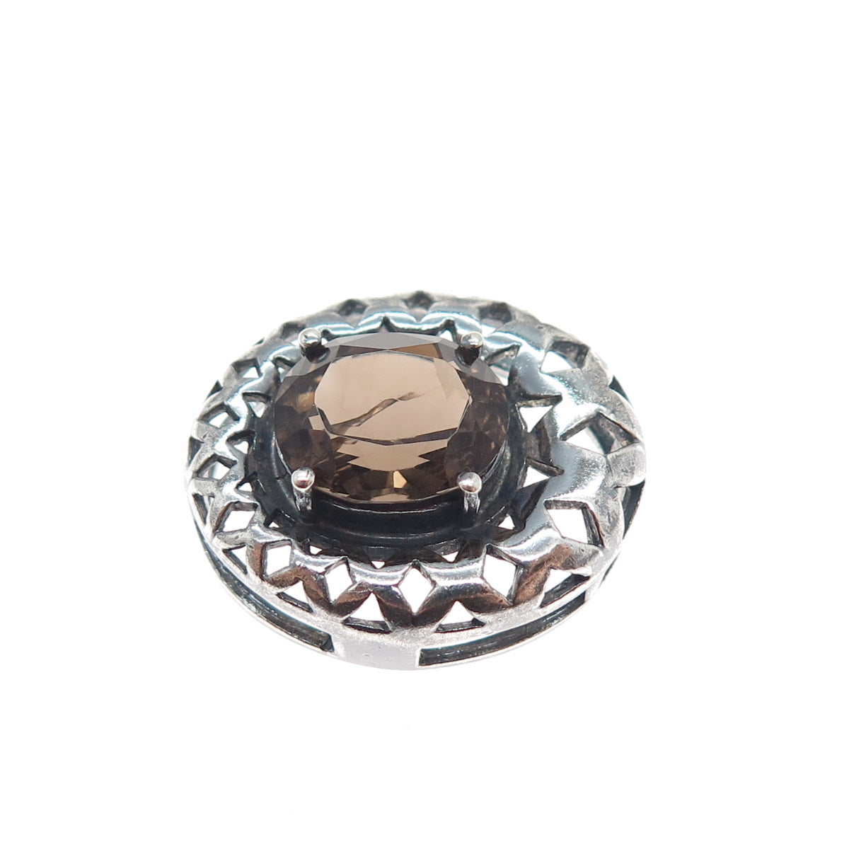 CLYDE DUNEIER CID Sterling Silver Vintage Smoky Quartz Modernist Slide Pendant