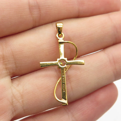 HAN 925 Sterling Silver Gold Plated Round-Cut Shaped C Z Cross Pendant