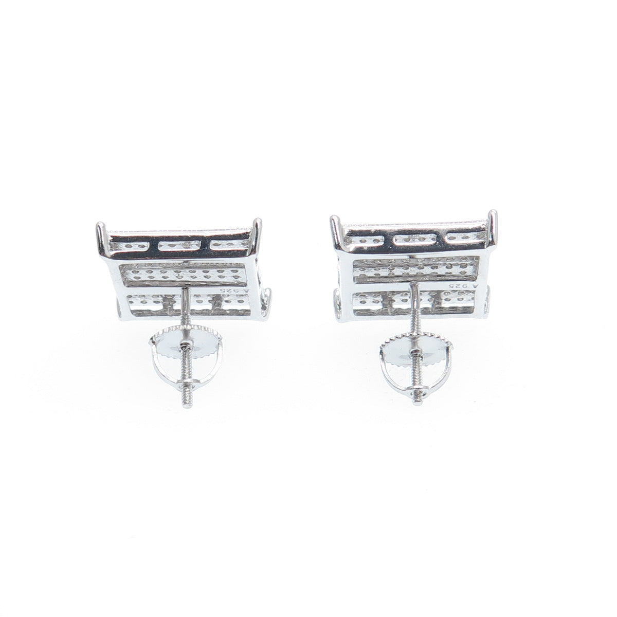 925 Sterling Silver Round-Cut C Z Sparkle Square Stud Earrings
