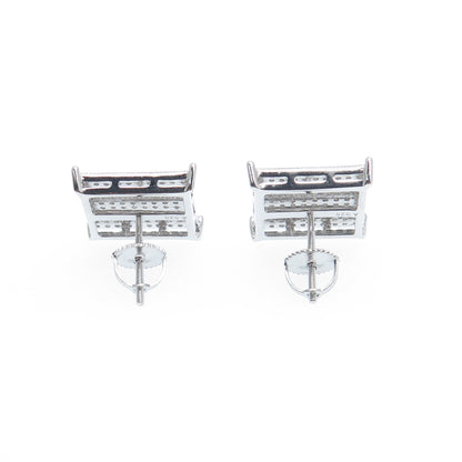 925 Sterling Silver Round-Cut C Z Sparkle Square Stud Earrings