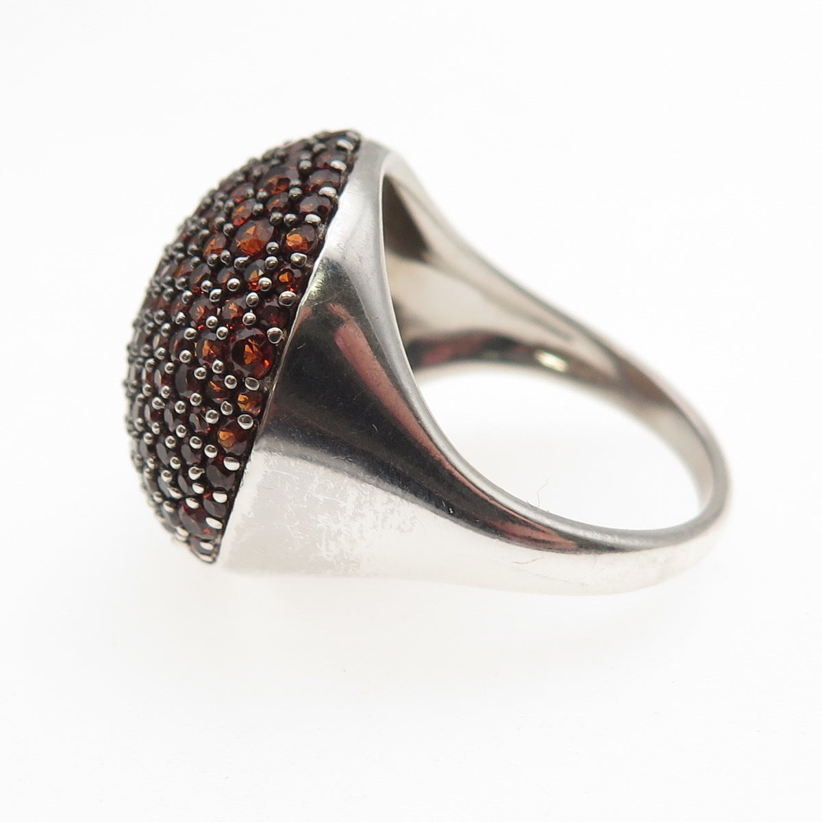 925 Sterling Silver Real Round-Cut Red Garnet Dome Ring Size 7.25