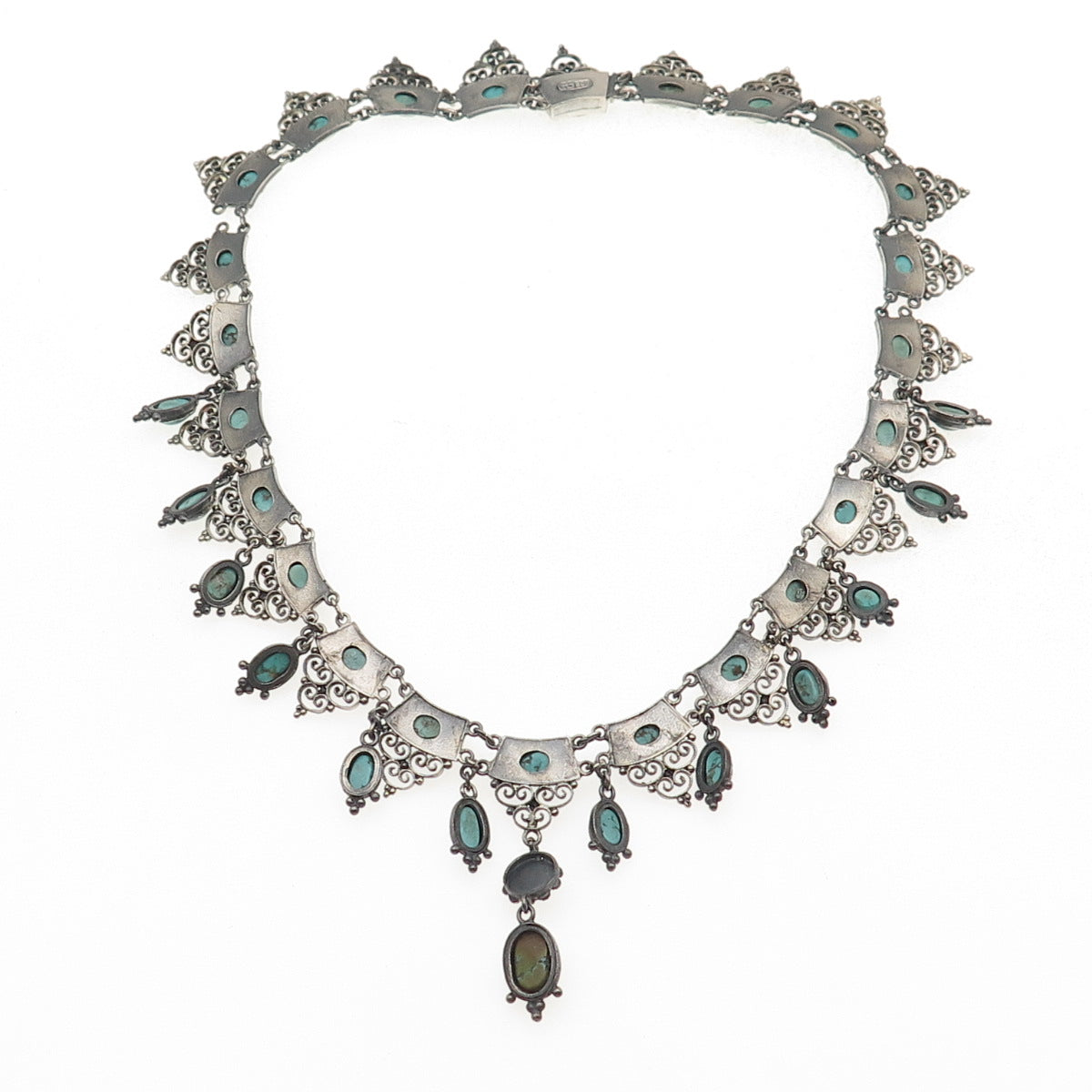 800 Silver Antique Austro-Hungarian Real Turquoise Necklace 16" (missing links)