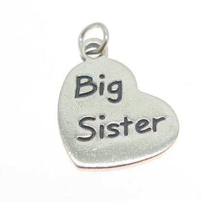 SUNWEST 925 Sterling Silver Vintage Big Sister Heart Charm Pendant