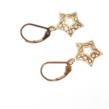 D'Joy 925 Sterling Silver Gold Plated Real Rose-Cut Diamond Star Dangle Earrings