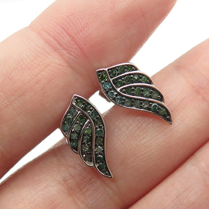 925 Sterling Silver Real Round-Cut Blue & Green Diamond Angel Wing Earrings