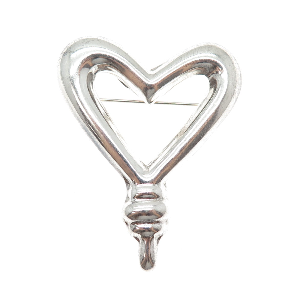 925 Sterling Silver Vintage Mexico Modernist Heart Pin Brooch / Pendant