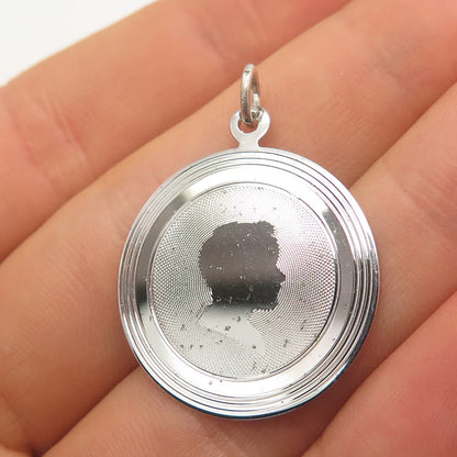 925 Sterling Silver Vintage Man Profile Round Pendant