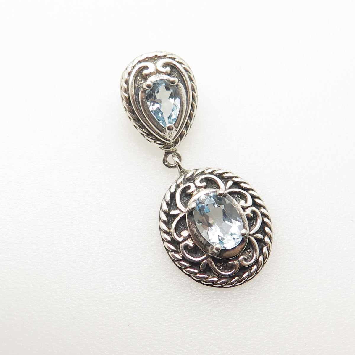 ROSS SIMONS 925 Sterling Silver Vintage Real Blue Topaz Floral Pendant