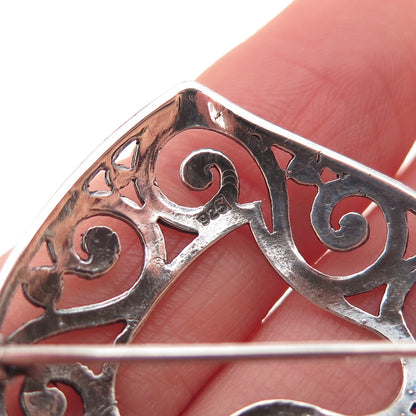925 Sterling Silver Vintage Spiral Heart Oxidized Pin Brooch