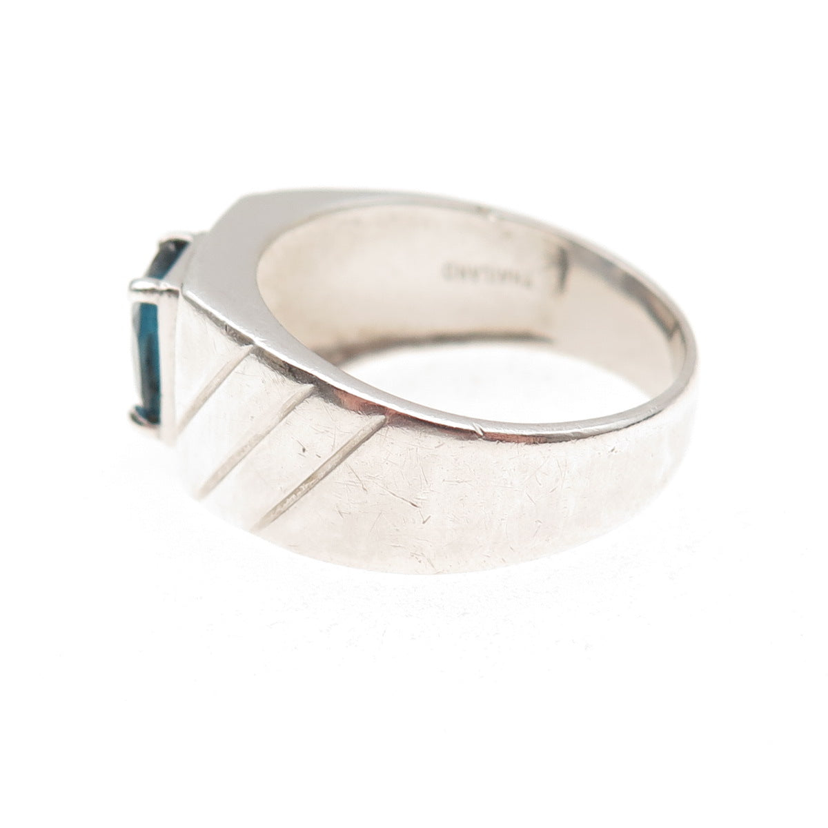 925 Sterling Silver Vintage Real Oval-Cut London Blue Topaz Ring Size 11