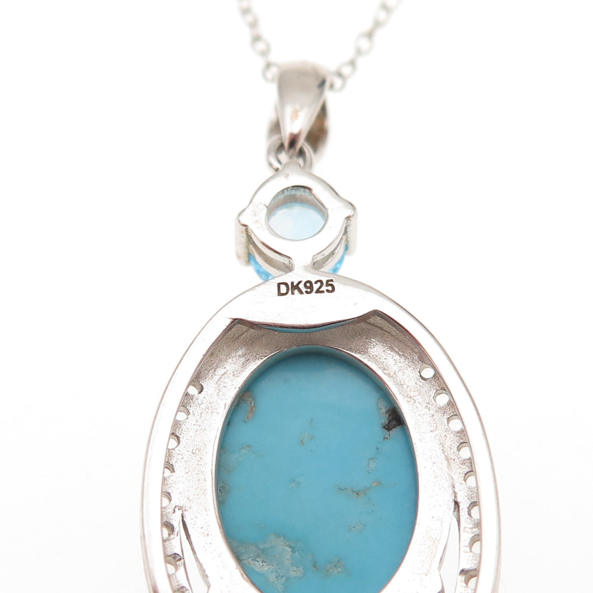 925 Sterling Silver Real Turquoise Blue & White Topaz Cable Chain Necklace 18"