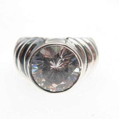 925 Sterling Silver Vintage Round-Cut C Z Modernist Oxidized Ring Size 6