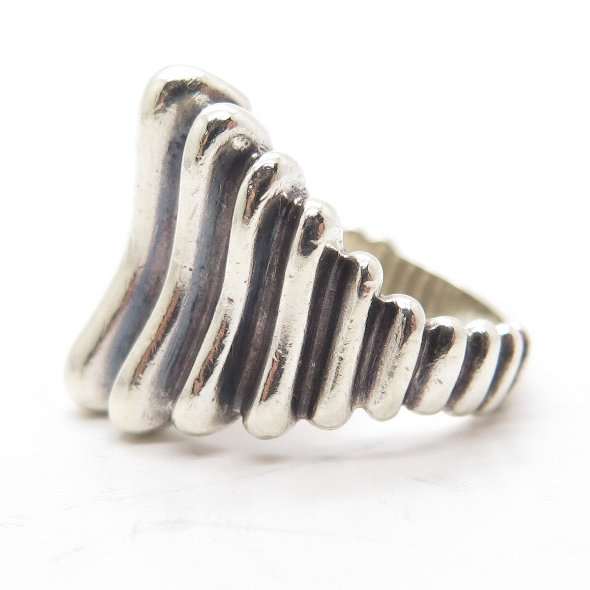 925 Sterling Silver Vintage Fence Ribbed Ring Size 7